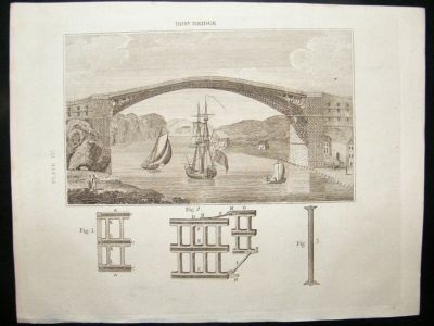 Architecture Print, 1795: Iron Bridge, Antique engravin