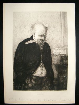 L. Richeton etching, 1879, after Erskine Nicol, 'Worrit