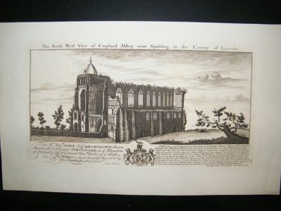 Buck: 1774 Folio Architecture print, South West View of Croyland Abbey, Spalding