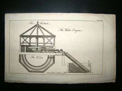 Science And Tech:C1760 Water Engine, Antique Print.