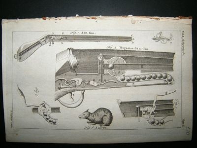 Air Gun, Firearms: 1755 Copper Plate, Antique Print