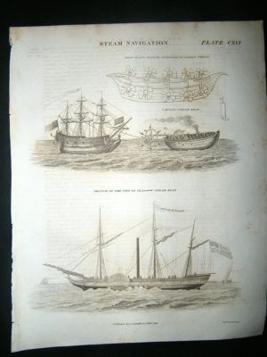 Ship Prints:1824 Steam Navigation Set of 2.