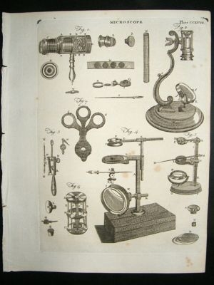 Science Print, 1795: Microscopes, set of 9 antique prin