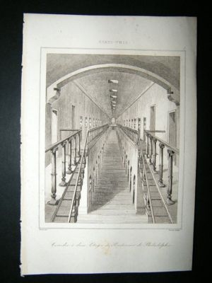 USA: C1850 Steel Engraving, Philadelphia Prison.