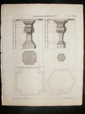 Architectural Print: Stone Table designs for Gardens, 1