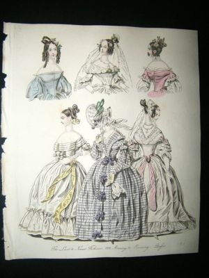 Fashion 1837 Morning & Evening Dresses. Hand Col #11