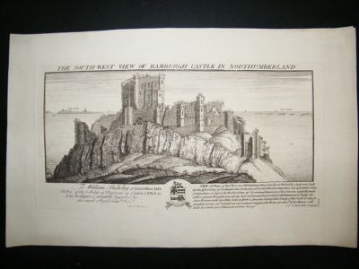 Buck: 1774 Folio Architecture print, Bamburgh Castle, Northumberland