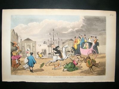 Dr Syntax by Rowlandson 1855 Blind Horse. Hand Colored