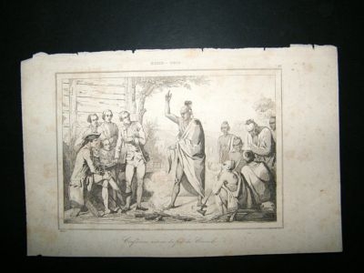 USA: C1850 Steel Engraving, Indian Native Conference.