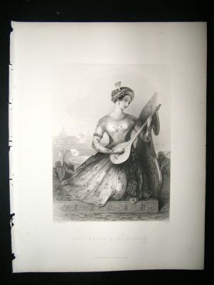 India: 1846 Steel Engraving, Rajah's Daughter, Pretty l