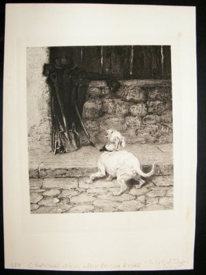 C. Waltner etching, 1880 after Briton Riviere, 'So Full