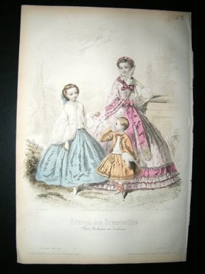 Fashion Print: 1860 Ladies & Child #7, Hand Coloured..