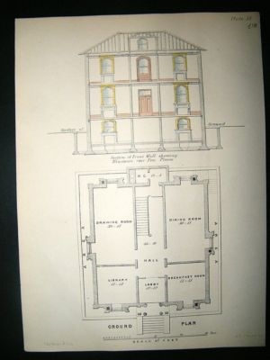 Architecture: 1860 House Plan, Payne, Hand Coloured.