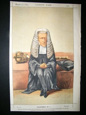 Vanity Fair Print: 1869 Lord Hatherley, High Chancellor
