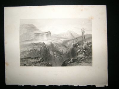 Italy Sicily: 1840 Steel Engravings, Segesta Print.