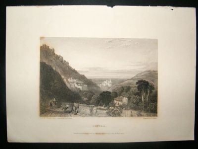 Portugal: 1834 Steel Engraving, Cintra, Antique Print