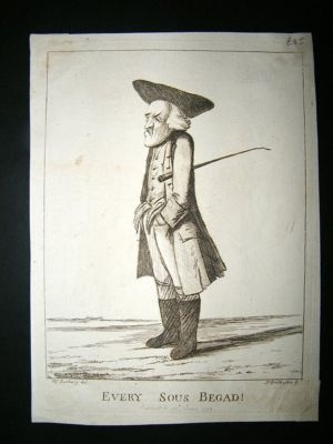 Henry Bunbury: 1774 Caricature. Every Sous Begad!