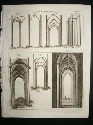 Architecture Print, 1795: Gothic Architecture designs