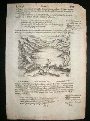 Italy: 1621 Lake Avernus, near Naples, Antique print, Sandys