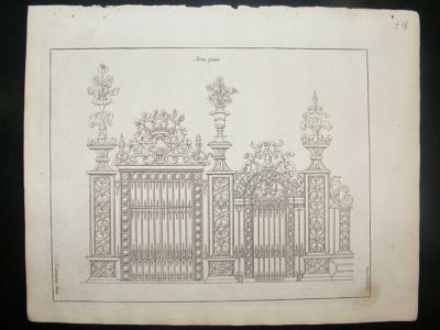 Architectural Print: Ornate Iron Gate designs, 1741, La