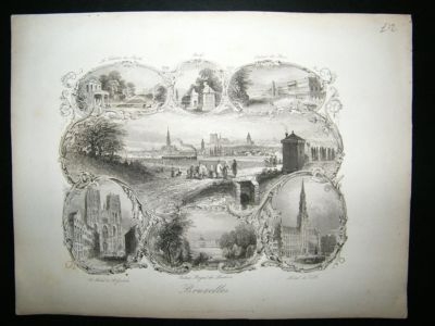 Belgium: 1847 Steel Engraving, Brussels Antique Print