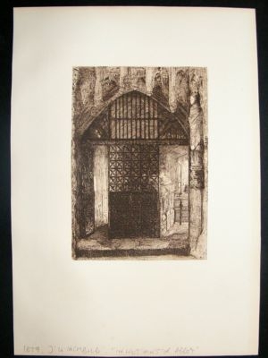 J.W. Inchbold etching, 1879, 'In Westminster Abbey'