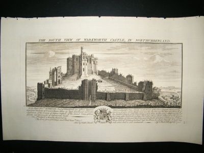Buck: 1728 Folio Architecture print, South View of Warkworth Castle, Northumberl