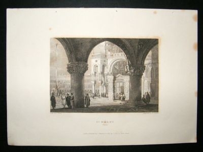 Italy: 1834 Steel Engraving, St.Marks, Venice, antique