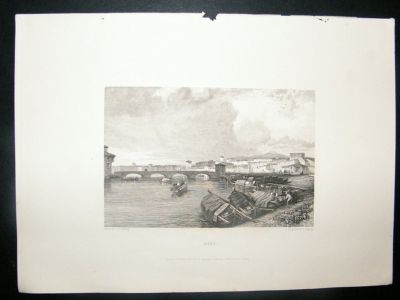 Italy: 1834 Steel Engraving, Pisa Print