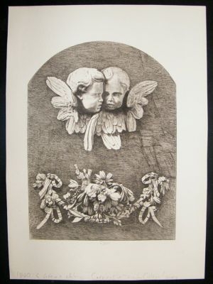 G. Greux  etching, 1880, 'Carvings in Trinity College'