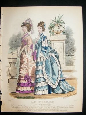 Fashion Print: 1874 hand colored Le Follet #1042