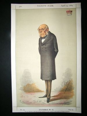 Vanity Fair Print: 1869 Earl of Clarendon, Ape Cartoon