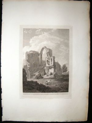 UK: 1801 Castle-Acre Priory, Folio Antique Print