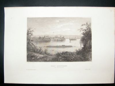 USA: 1853 steel engraving, Fort Armstrong, Mississippi
