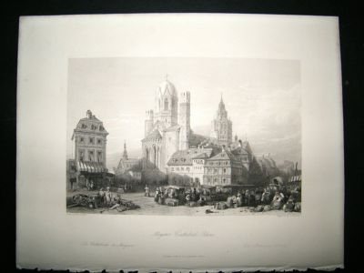 Germany: 1846 Steel Engraving, Mayence Cathedral Mainz