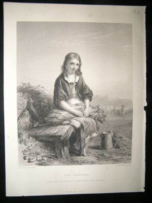 Children: 1864 'The Gleaner'.   Antique Print.