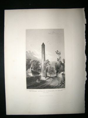 Ireland: 1846 Steel Engraving, Clondalkin Tower, Dublin