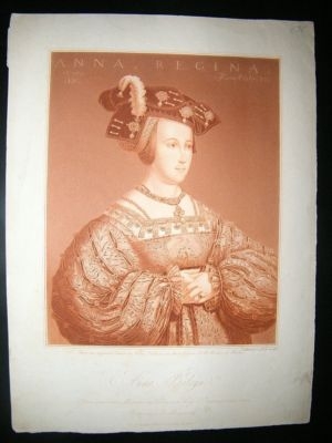 Bartolozzi after Hans Holbein: 1802 Stipple & Line Engraving. Anna Boleyn (Anne)