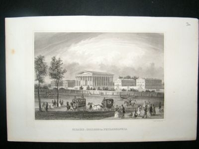 USA: 1853 steel engraving, Girard College, Philadelphia