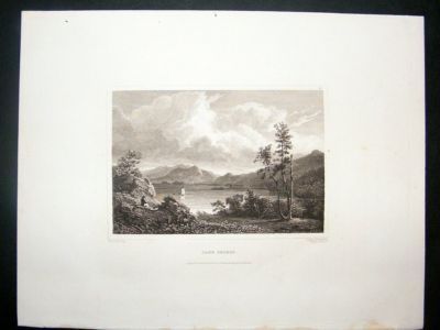 USA: 1832 steel engraving, Lake George.