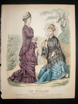 Fashion Print: c1880 hand coloured Le Follet #1351