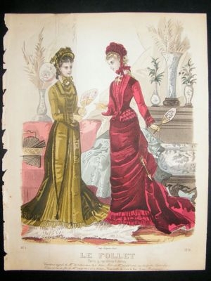 Fashion Print: c1880 hand coloured Le Follet #1316