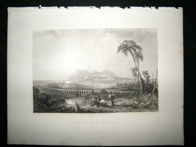 Gibraltar: 1840 Steel Engravings, Antique Print.