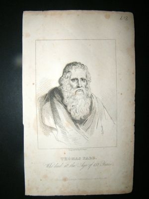 Thomas Parr, Died Age 152 Years: 1821 Portrait.