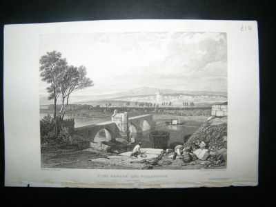 Italy: 1832 Steel Engraving, Pont Beneze & Villeneuve