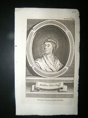 Matthew Prior:C1770 Copper Engraved Portrait.