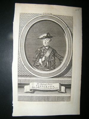 Prince Ferdinand:C1770 Copper Engraved Portrait.