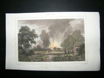 USA: C1850 Steel Engraving, Wyoming Disaster, Hand Col.