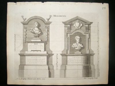 Architectural Print: Old Monument designs, 1741, Langle