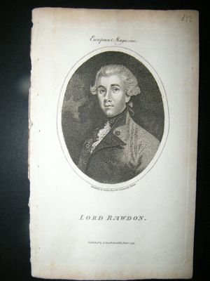 Lord Rawdon:1791 Stipple Engraved Portrait, After Reyno